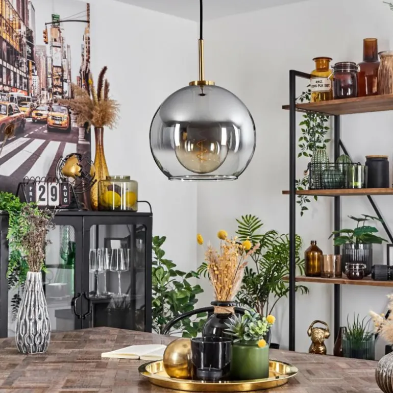 Suspension Verre 25 cm Koyoto Or, Noir, 1 lumière