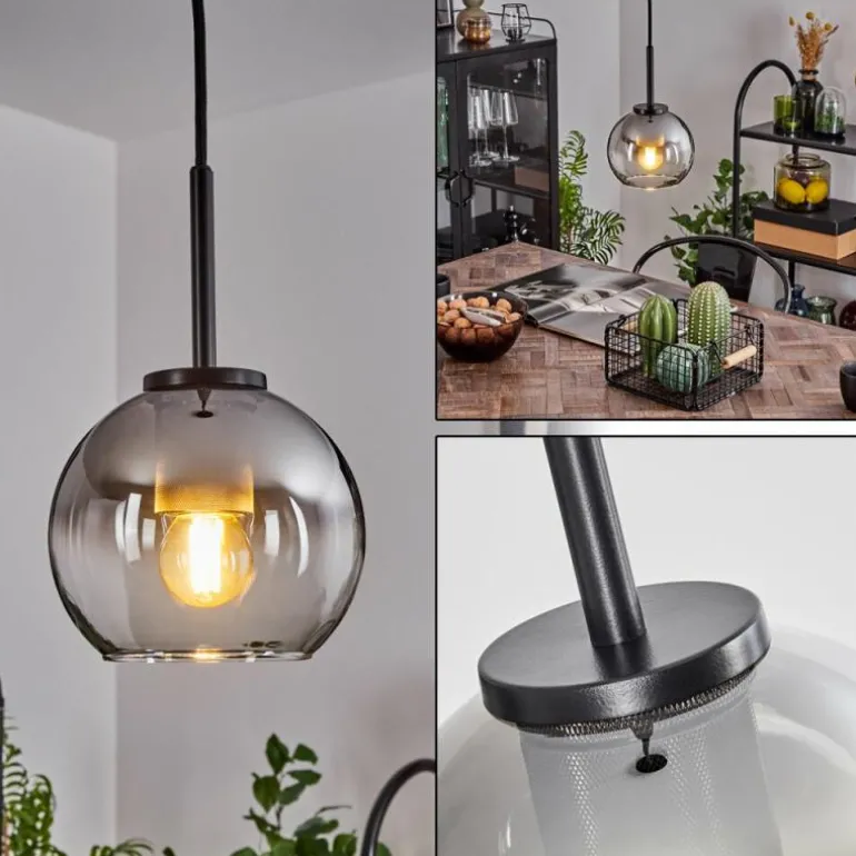 Suspension Verre 15 cm Koyoto Acier inoxydable, Noir, 1 lumière