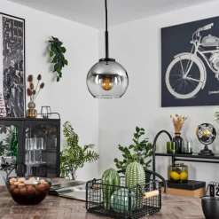 Suspension Verre 15 cm Koyoto Acier inoxydable, Noir, 1 lumière