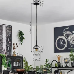 Suspension Verre 15 cm Koyoto Acier inoxydable, Noir, 1 lumière