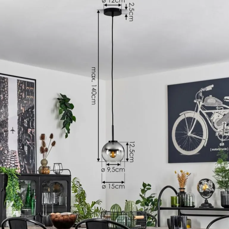 Suspension Verre 15 cm Koyoto Acier inoxydable, Noir, 1 lumière