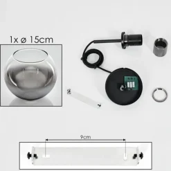 Suspension Verre 15 cm Koyoto Acier inoxydable, Noir, 1 lumière