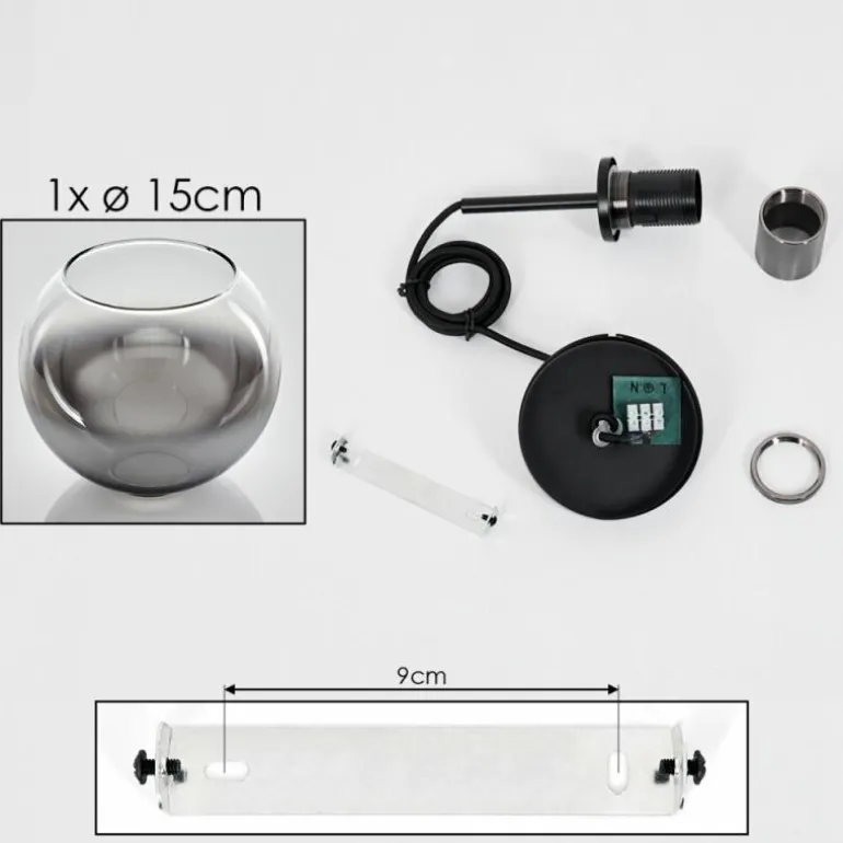 Suspension Verre 15 cm Koyoto Acier inoxydable, Noir, 1 lumière