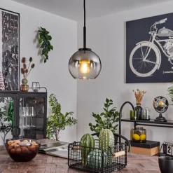 Suspension Verre 15 cm Koyoto Acier inoxydable, Noir, 1 lumière