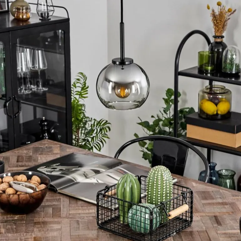 Suspension Verre 15 cm Koyoto Acier inoxydable, Noir, 1 lumière