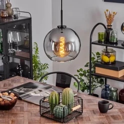 Suspension Verre 25 cm Koyoto Acier inoxydable, Noir, 1 lumière