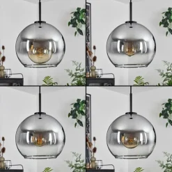 Suspension Verre 25 cm Koyoto Acier inoxydable, Noir, 1 lumière