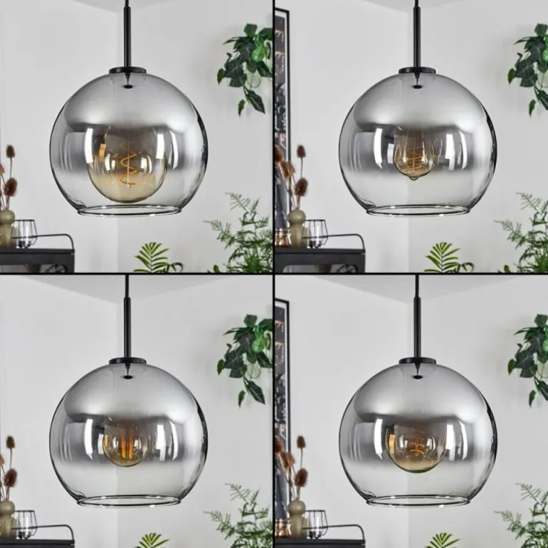 Suspension Verre 25 cm Koyoto Acier inoxydable, Noir, 1 lumière