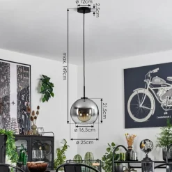 Suspension Verre 25 cm Koyoto Acier inoxydable, Noir, 1 lumière