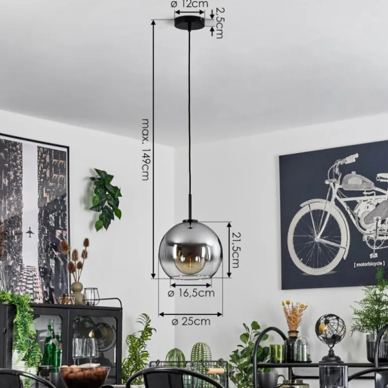 Suspension Verre 25 cm Koyoto Acier inoxydable, Noir, 1 lumière