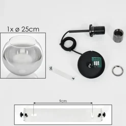 Suspension Verre 25 cm Koyoto Acier inoxydable, Noir, 1 lumière