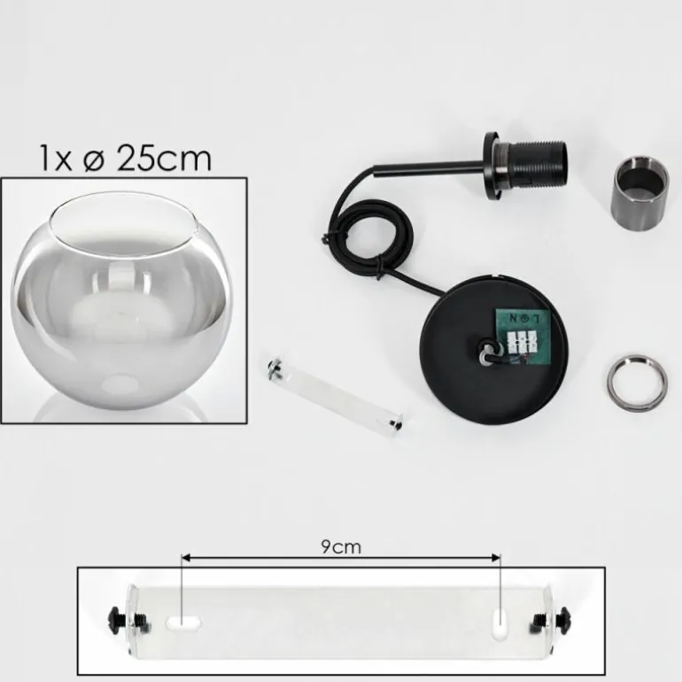 Suspension Verre 25 cm Koyoto Acier inoxydable, Noir, 1 lumière