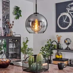 Suspension Verre 25 cm Koyoto Acier inoxydable, Noir, 1 lumière