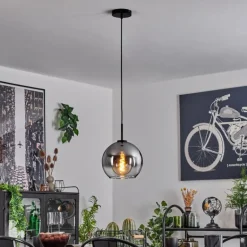 Suspension Verre 25 cm Koyoto Acier inoxydable, Noir, 1 lumière