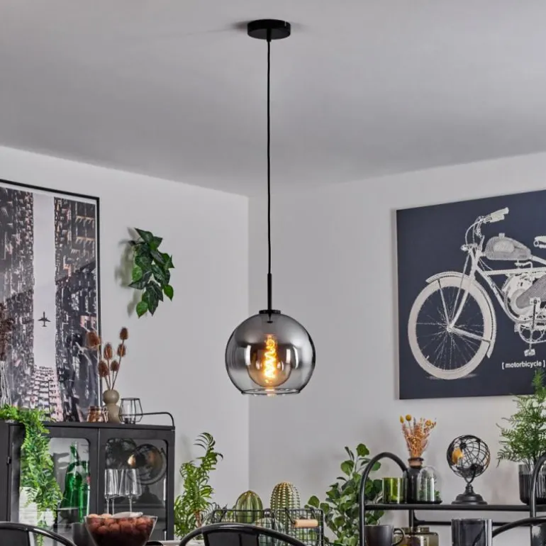 Suspension Verre 25 cm Koyoto Acier inoxydable, Noir, 1 lumière