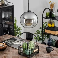 Suspension Verre 25 cm Koyoto Acier inoxydable, Noir, 1 lumière