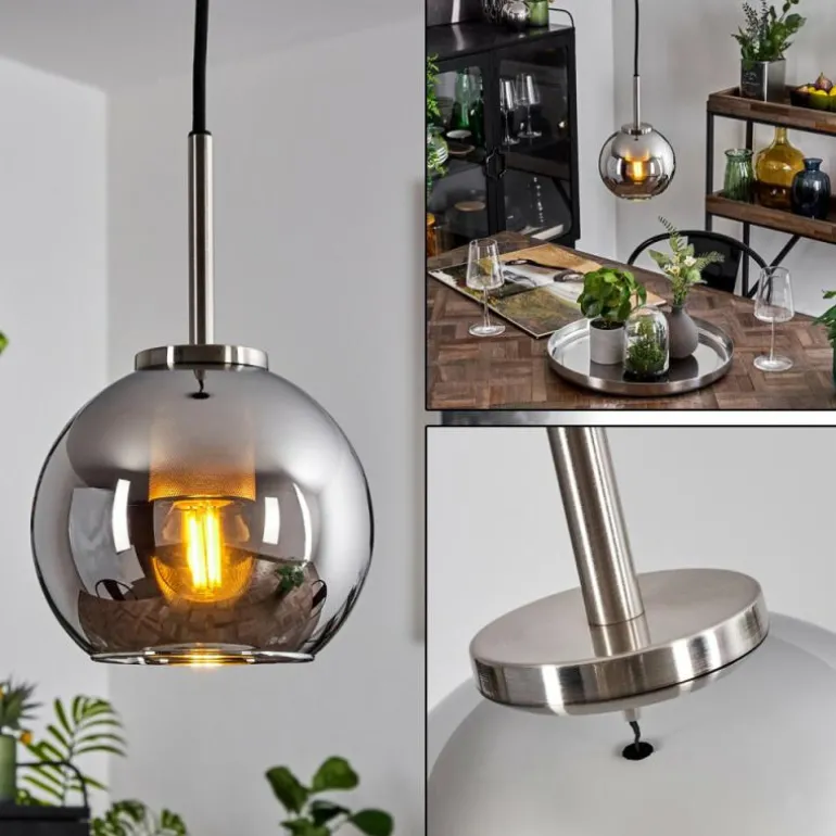 Suspension Verre 15 cm Koyoto Noir, Argenté, 1 lumière