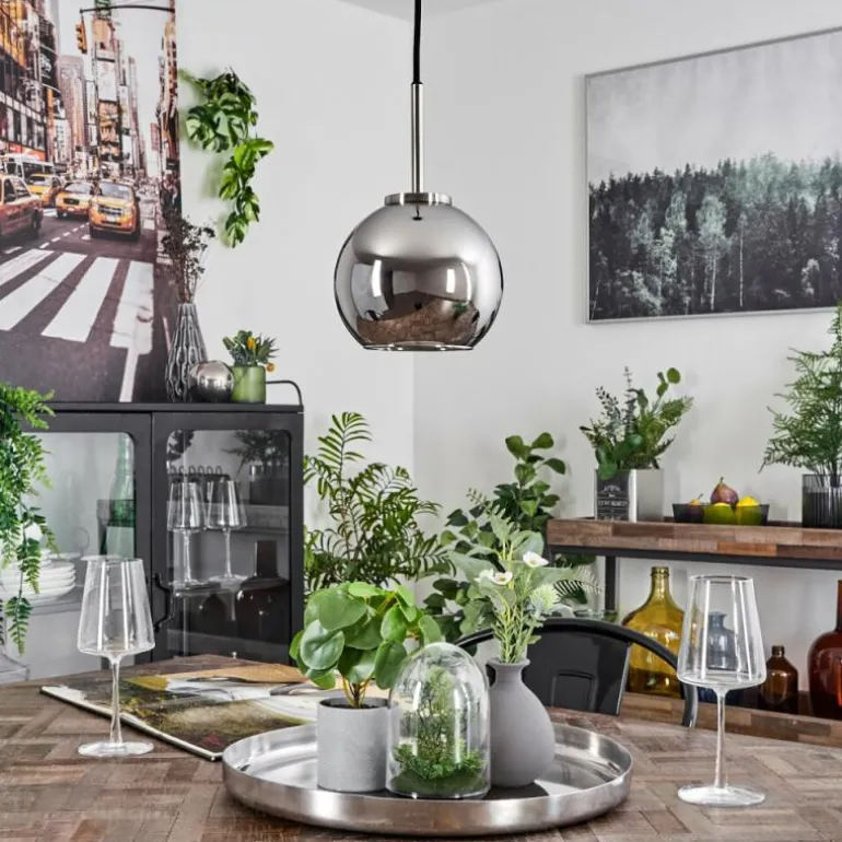 Suspension Verre 15 cm Koyoto Noir, Argenté, 1 lumière