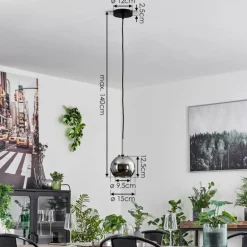 Suspension Verre 15 cm Koyoto Noir, Argenté, 1 lumière