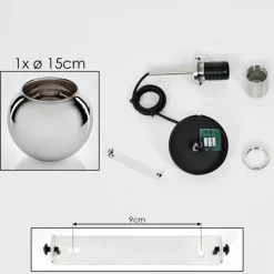 Suspension Verre 15 cm Koyoto Noir, Argenté, 1 lumière