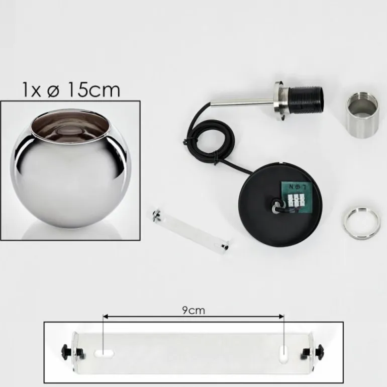 Suspension Verre 15 cm Koyoto Noir, Argenté, 1 lumière