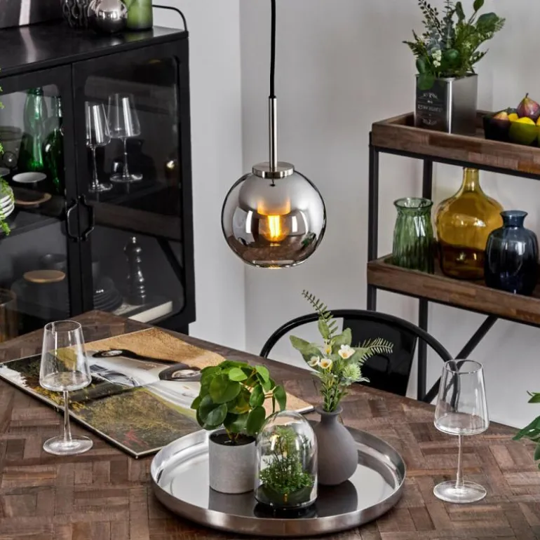 Suspension Verre 15 cm Koyoto Noir, Argenté, 1 lumière