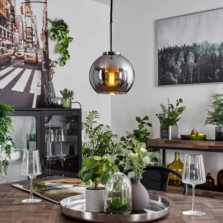 Suspension Verre 15 cm Koyoto Noir, Argenté, 1 lumière