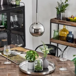 Suspension Verre 15 cm Koyoto Noir, Argenté, 1 lumière