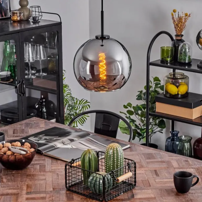 Suspension Verre 25 cm Koyoto Acier inoxydable, Noir, 1 lumière