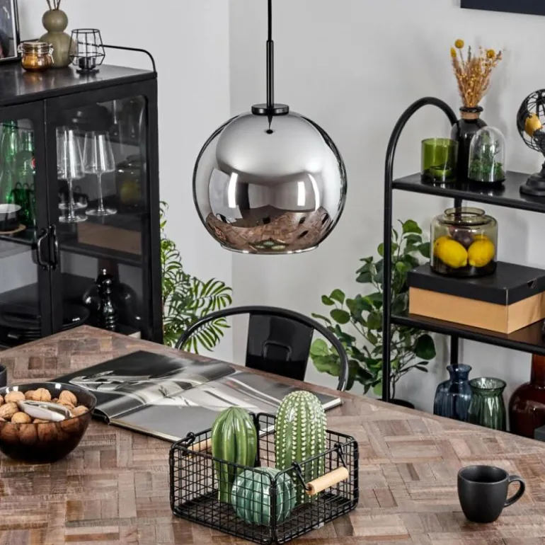 Suspension Verre 25 cm Koyoto Acier inoxydable, Noir, 1 lumière