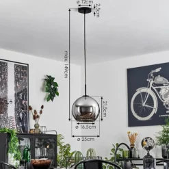 Suspension Verre 25 cm Koyoto Acier inoxydable, Noir, 1 lumière