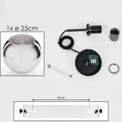 Suspension Verre 25 cm Koyoto Acier inoxydable, Noir, 1 lumière