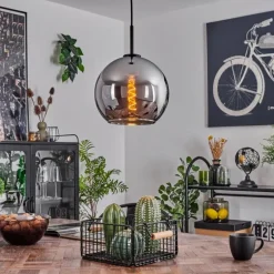 Suspension Verre 25 cm Koyoto Acier inoxydable, Noir, 1 lumière