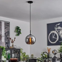 Suspension Verre 25 cm Koyoto Acier inoxydable, Noir, 1 lumière