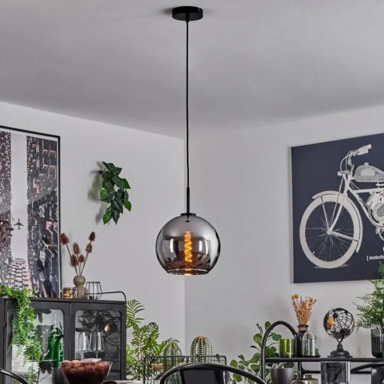 Suspension Verre 25 cm Koyoto Acier inoxydable, Noir, 1 lumière