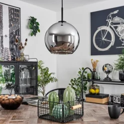 Suspension Verre 25 cm Koyoto Acier inoxydable, Noir, 1 lumière