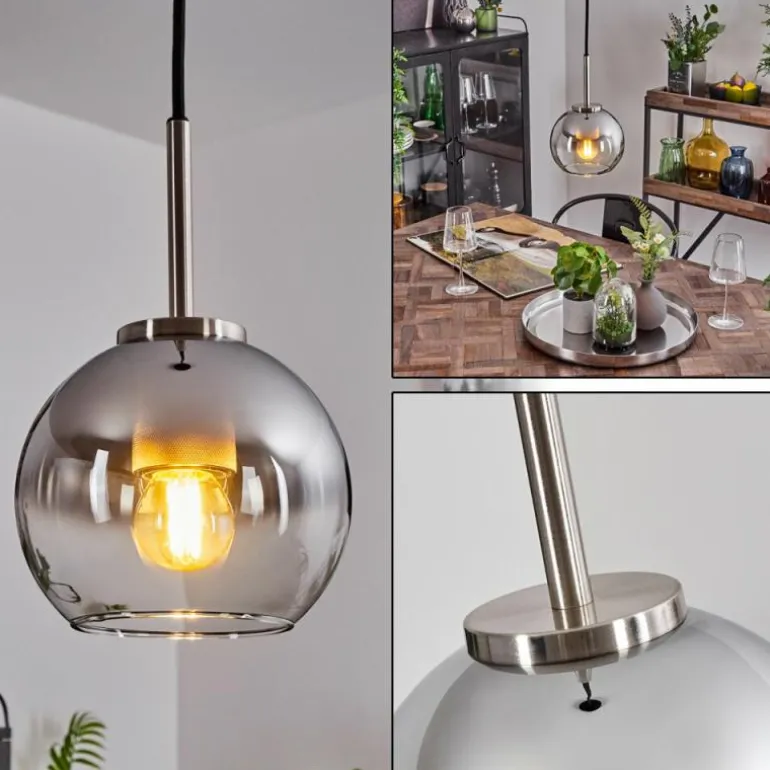 Suspension Verre 15 cm Koyoto Noir, Argenté, 1 lumière