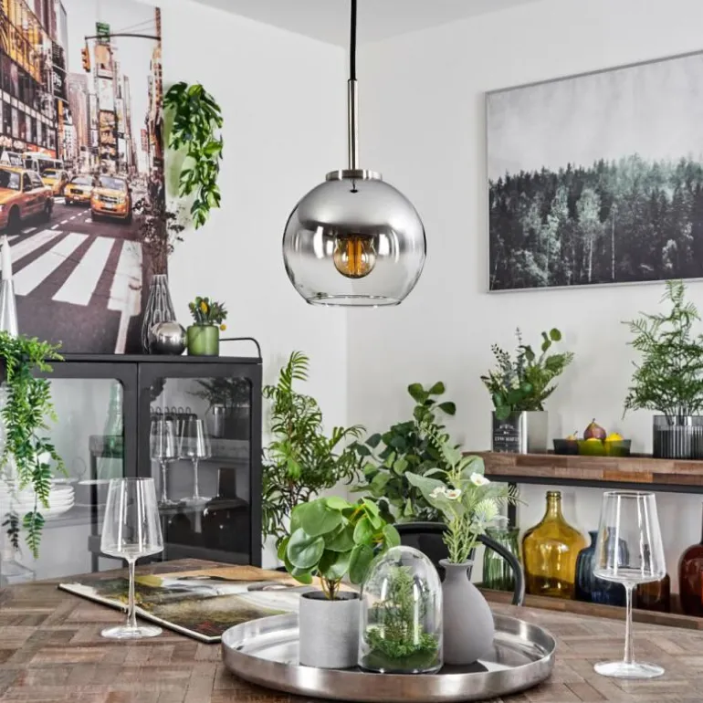 Suspension Verre 15 cm Koyoto Noir, Argenté, 1 lumière