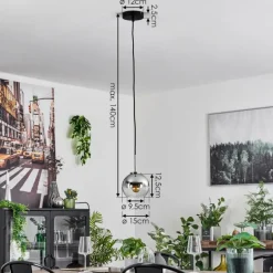 Suspension Verre 15 cm Koyoto Noir, Argenté, 1 lumière