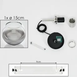 Suspension Verre 15 cm Koyoto Noir, Argenté, 1 lumière