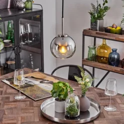 Suspension Verre 15 cm Koyoto Noir, Argenté, 1 lumière