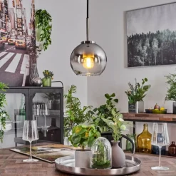 Suspension Verre 15 cm Koyoto Noir, Argenté, 1 lumière