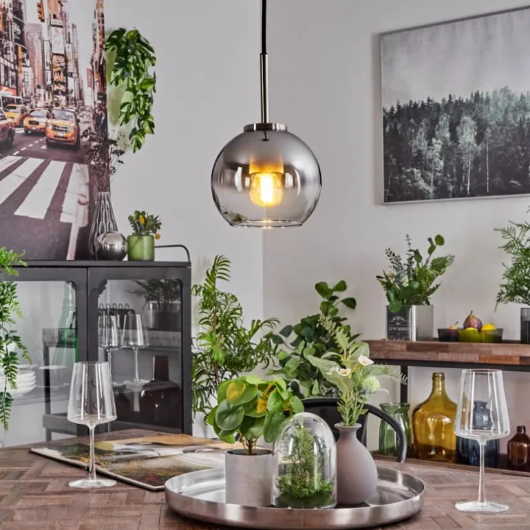 Suspension Verre 15 cm Koyoto Noir, Argenté, 1 lumière