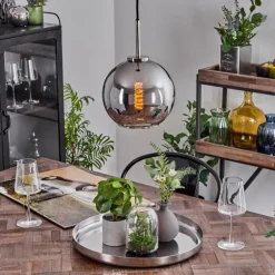 Suspension Verre 20 cm Koyoto Noir, Argenté, 1 lumière