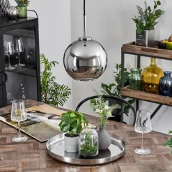 Suspension Verre 20 cm Koyoto Noir, Argenté, 1 lumière