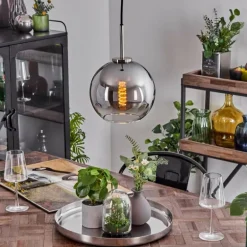 Suspension Verre 20 cm Koyoto Noir, Argenté, 1 lumière