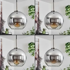 Suspension Verre 20 cm Koyoto Noir, Argenté, 1 lumière