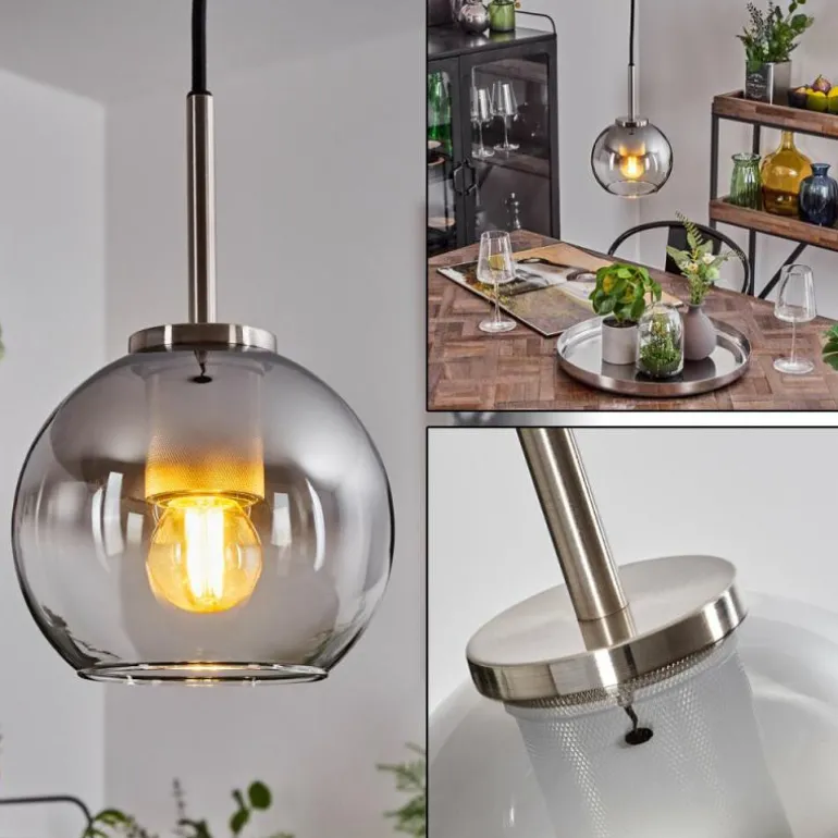 Suspension Verre 15 cm Koyoto Noir, Argenté, 1 lumière