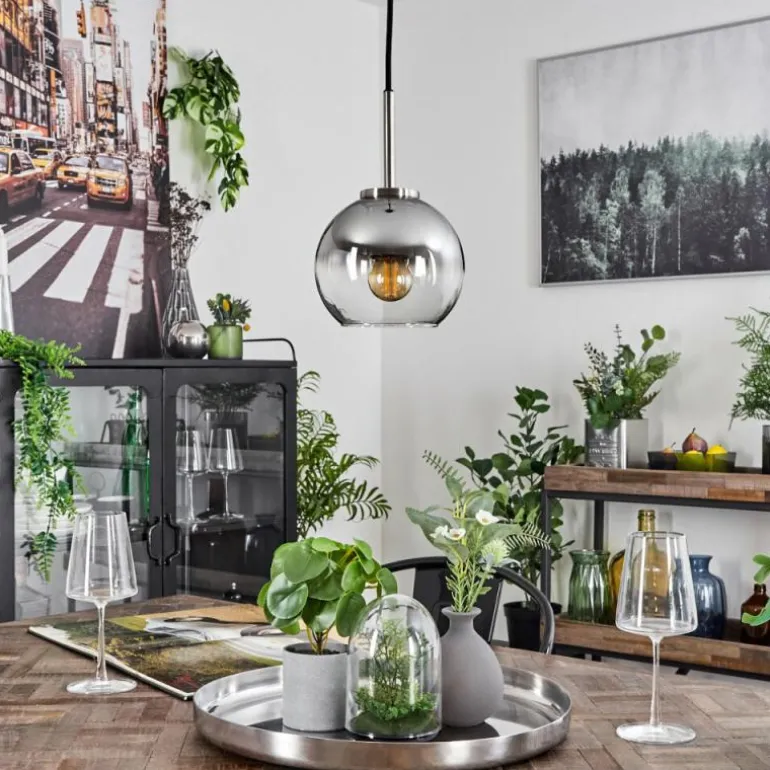 Suspension Verre 15 cm Koyoto Noir, Argenté, 1 lumière