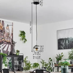 Suspension Verre 15 cm Koyoto Noir, Argenté, 1 lumière